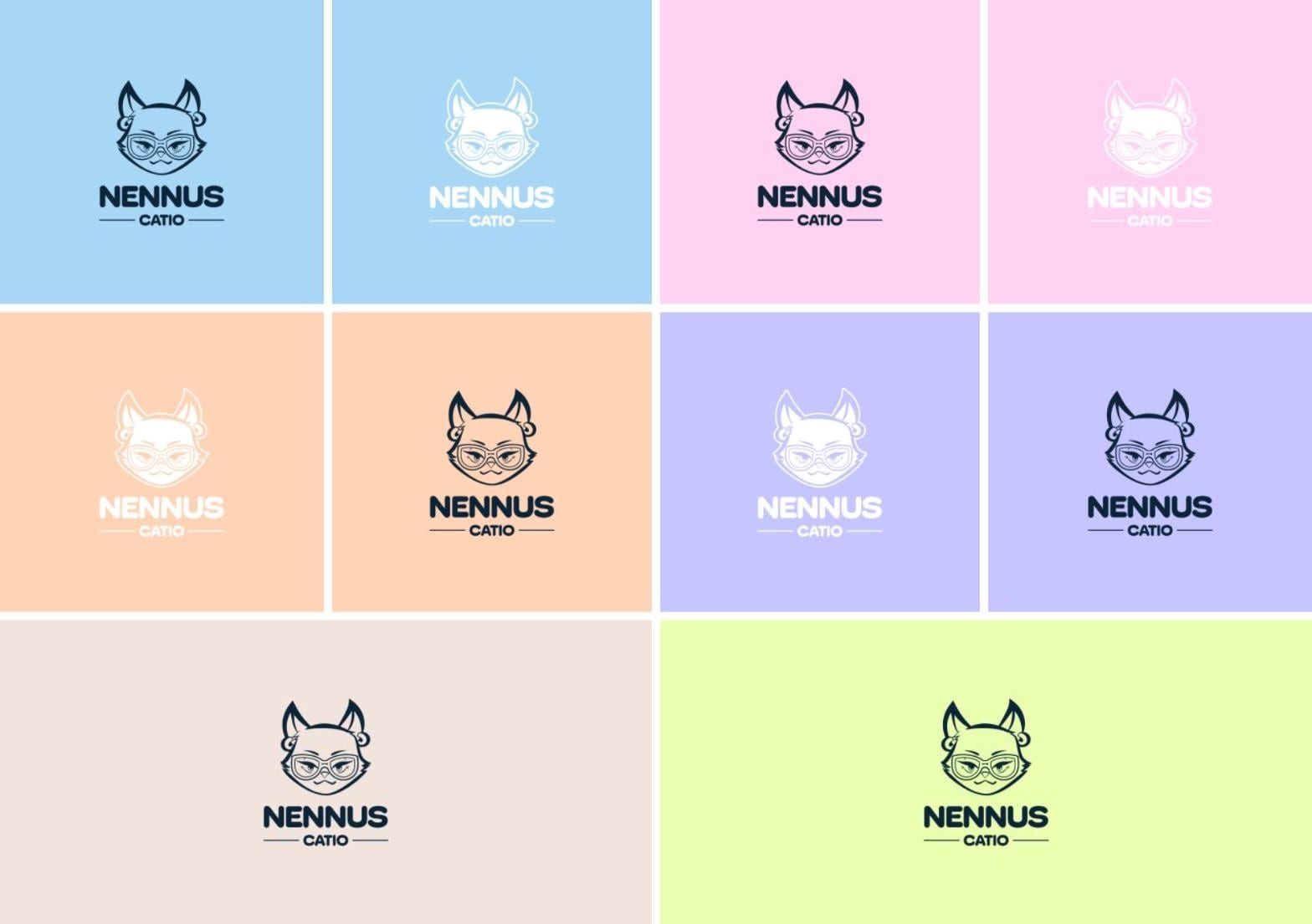 Logo in five pastel colours, dark and light